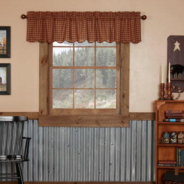 Burgundy Check Scalloped Valance Curtain 16x72 - The Fox Decor